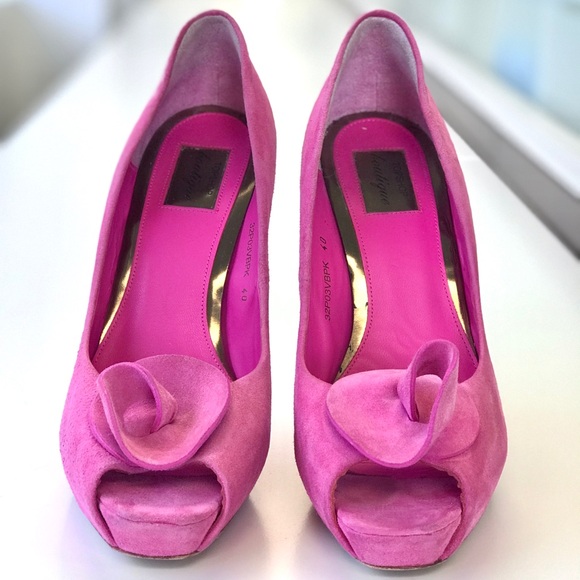 TOPSHOP Pink Rosette open toe Suede BarbieCore stiletto heel Size 9.5 EU Size 40 - Picture 13 of 16